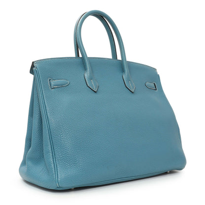 Exclusive Hermes Blue Jean Clemence Birkin 35 — Side View