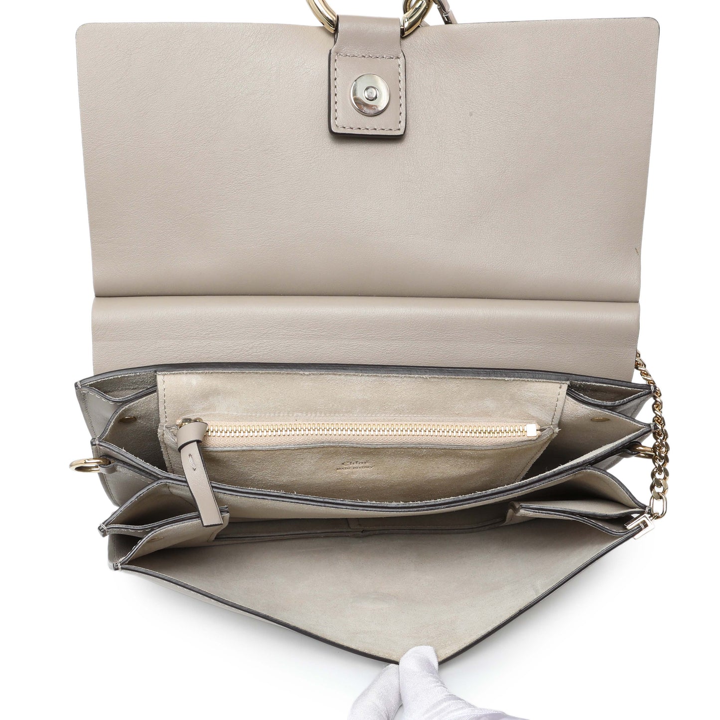 Exclusive Chloe Motty Grey Calfskin Suede Medium Faye Shoulder Bag — Top View