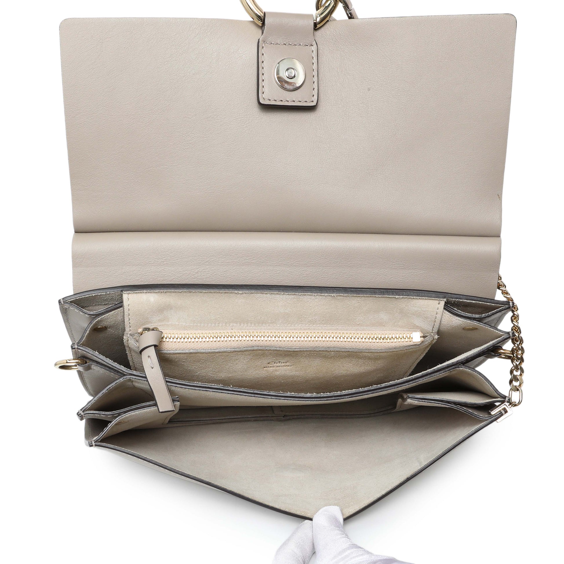 Exclusive Chloe Motty Grey Calfskin Suede Medium Faye Shoulder Bag — Top View