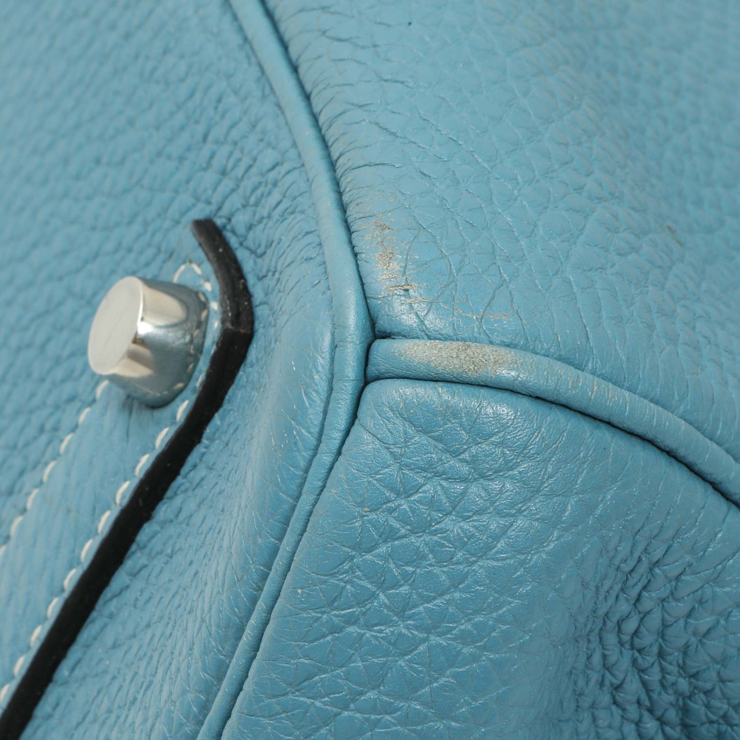 Exclusive Hermes Blue Jean Clemence Birkin 35 — Detail View