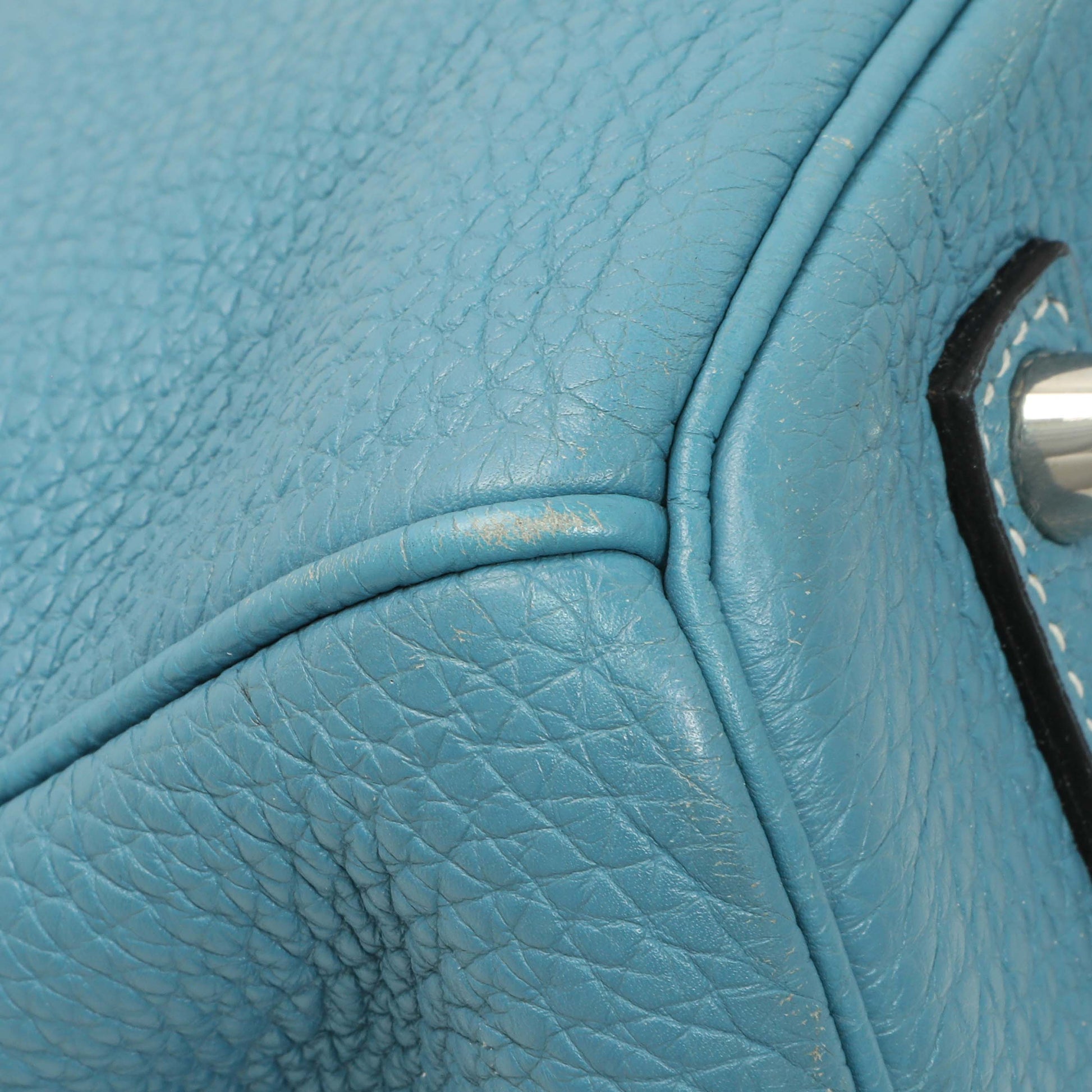 Exclusive Hermes Blue Jean Clemence Birkin 35 — Lifestyle View