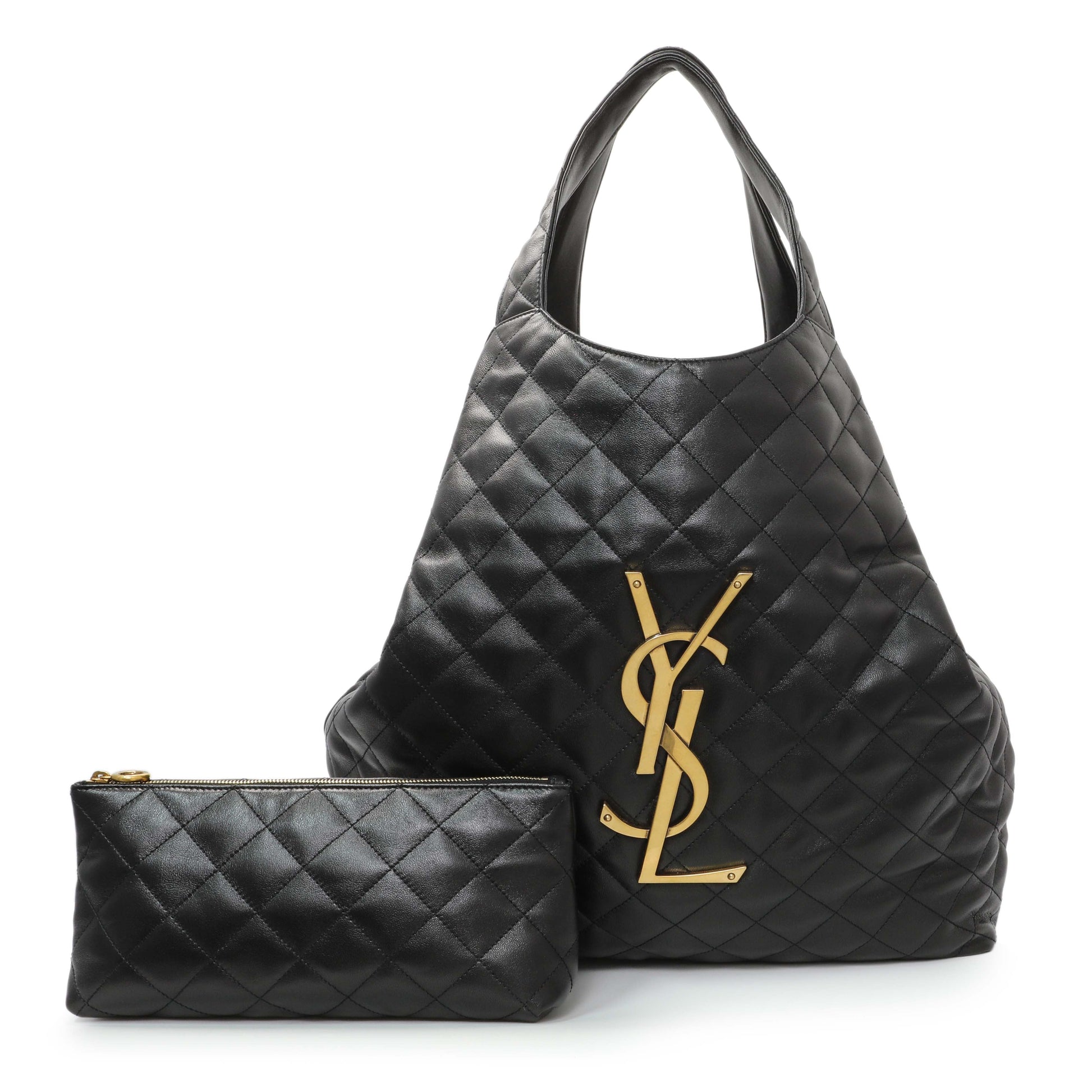 Exclusive Saint Laurent Black Lambskin Quilted Maxi Icare Shopping Tote — Front View