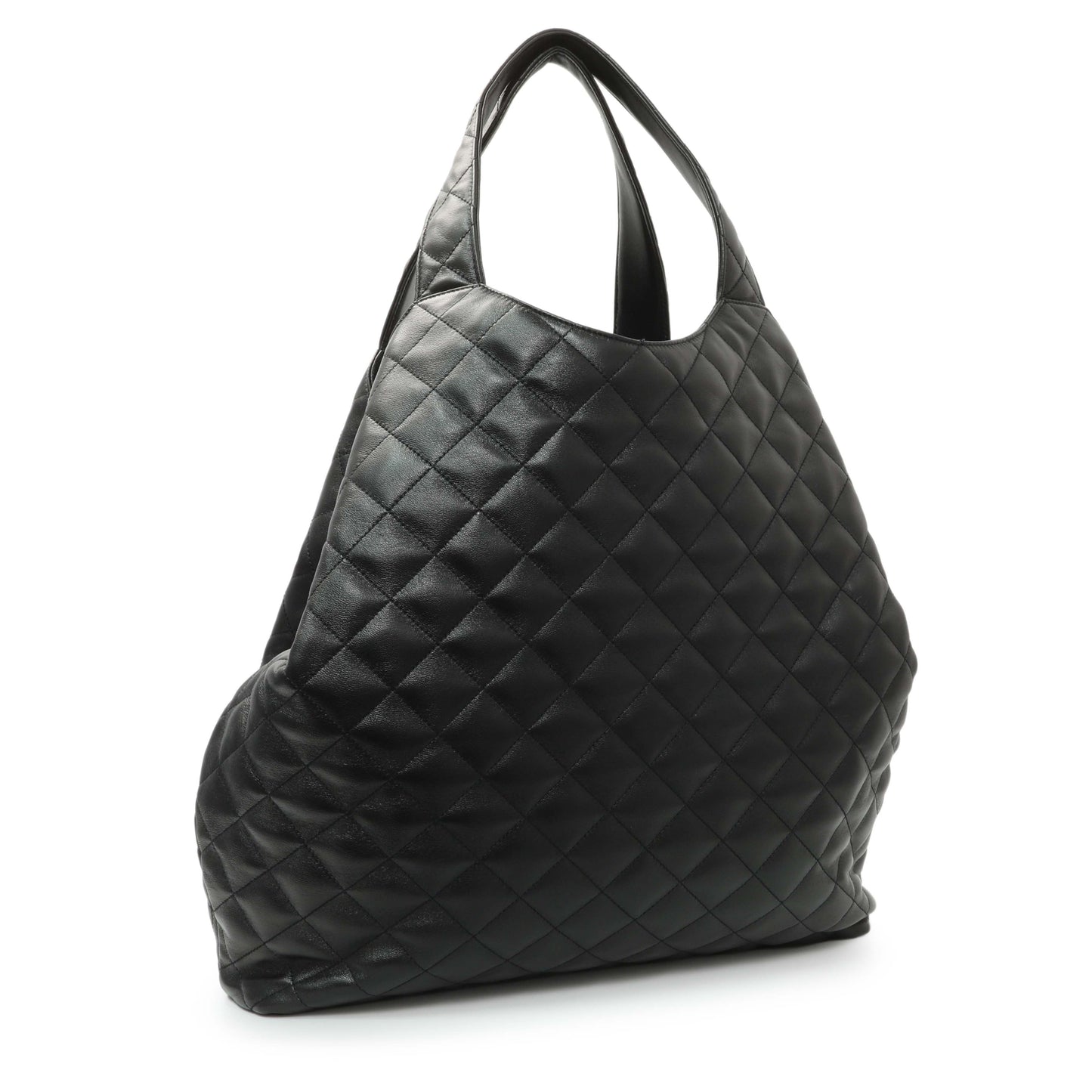 Exclusive Saint Laurent Black Lambskin Quilted Maxi Icare Shopping Tote — Side View