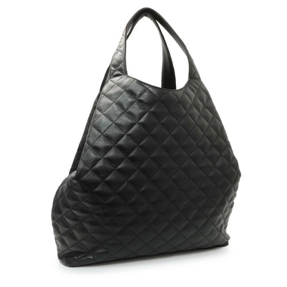 Exclusive Saint Laurent Black Lambskin Quilted Maxi Icare Shopping Tote — Side View
