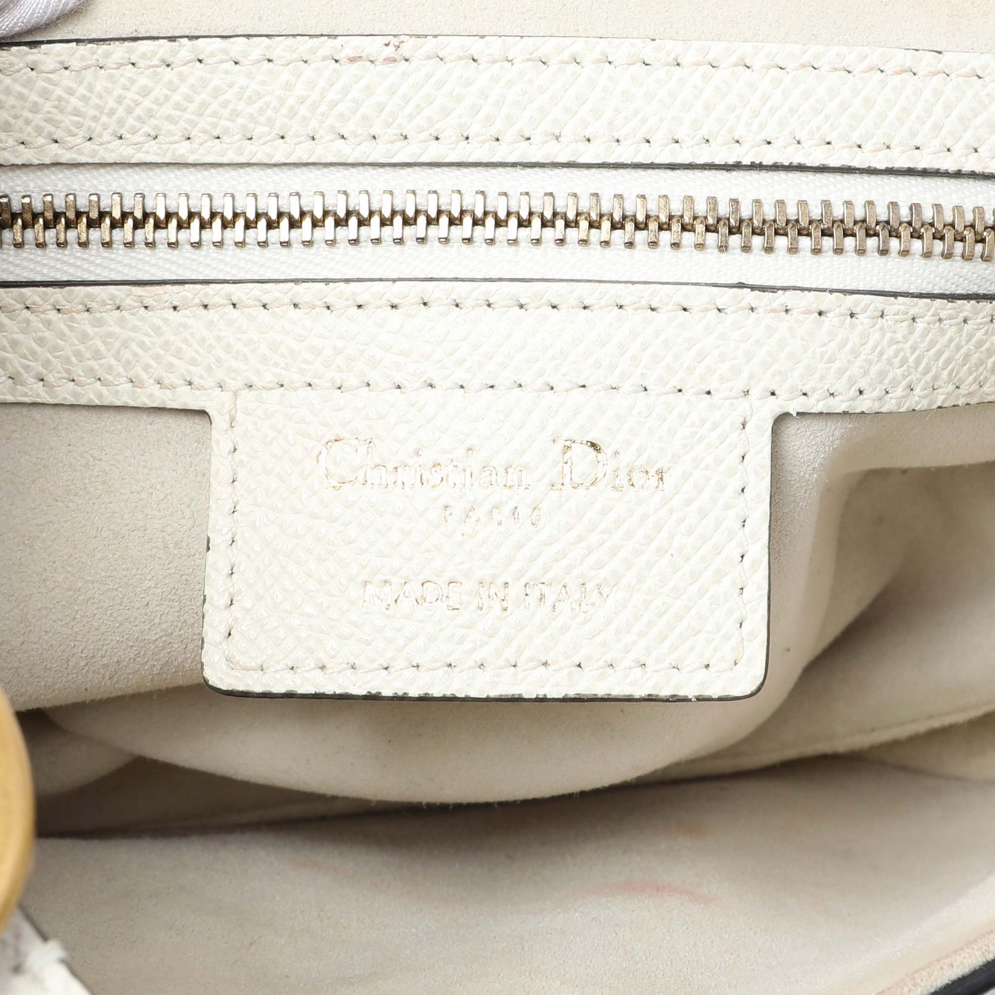 Exclusive Christian Dior White Grained Calfskin Saddle Bag — Detail View