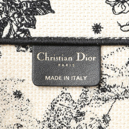 Exclusive Christian Dior Latte and Black Canvas Embroidered Zodiac Toile de Jouy Medium Book Tote — Detail View