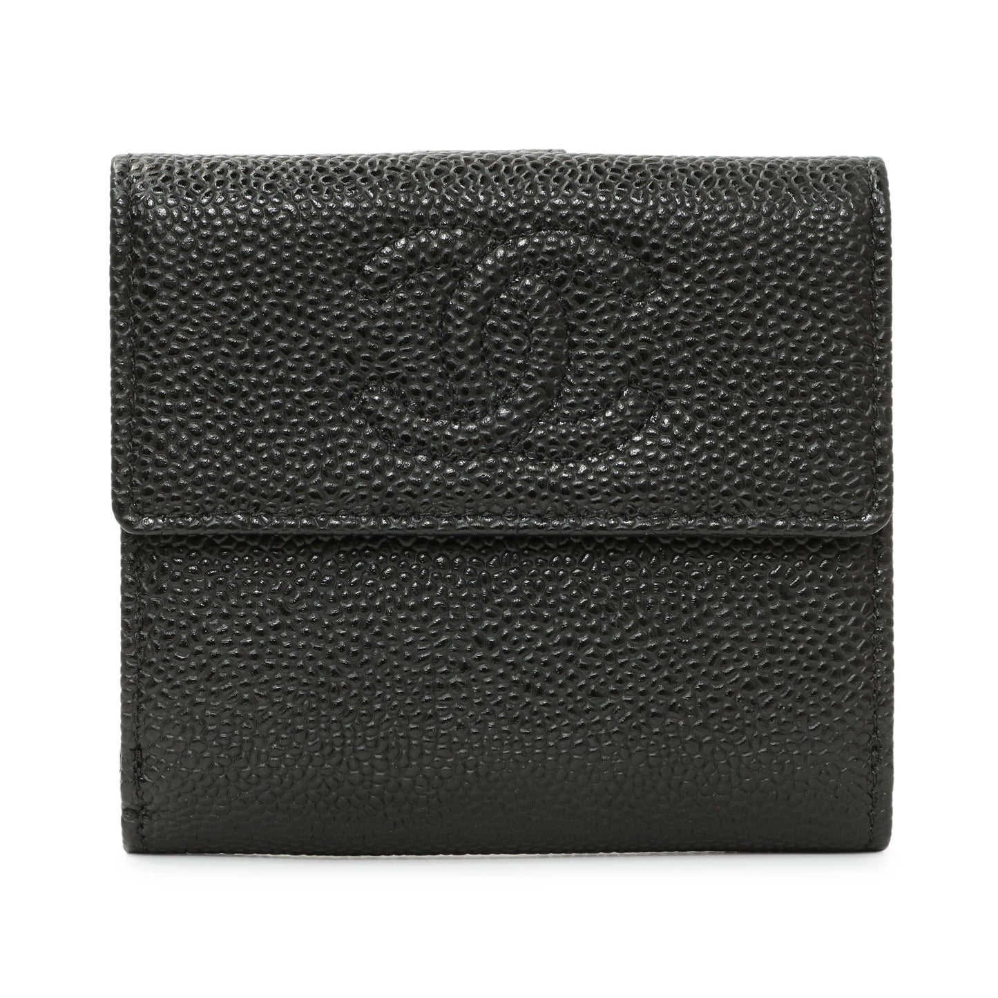 Exclusive Chanel Black Caviar Timeless Compact Wallet — Front View