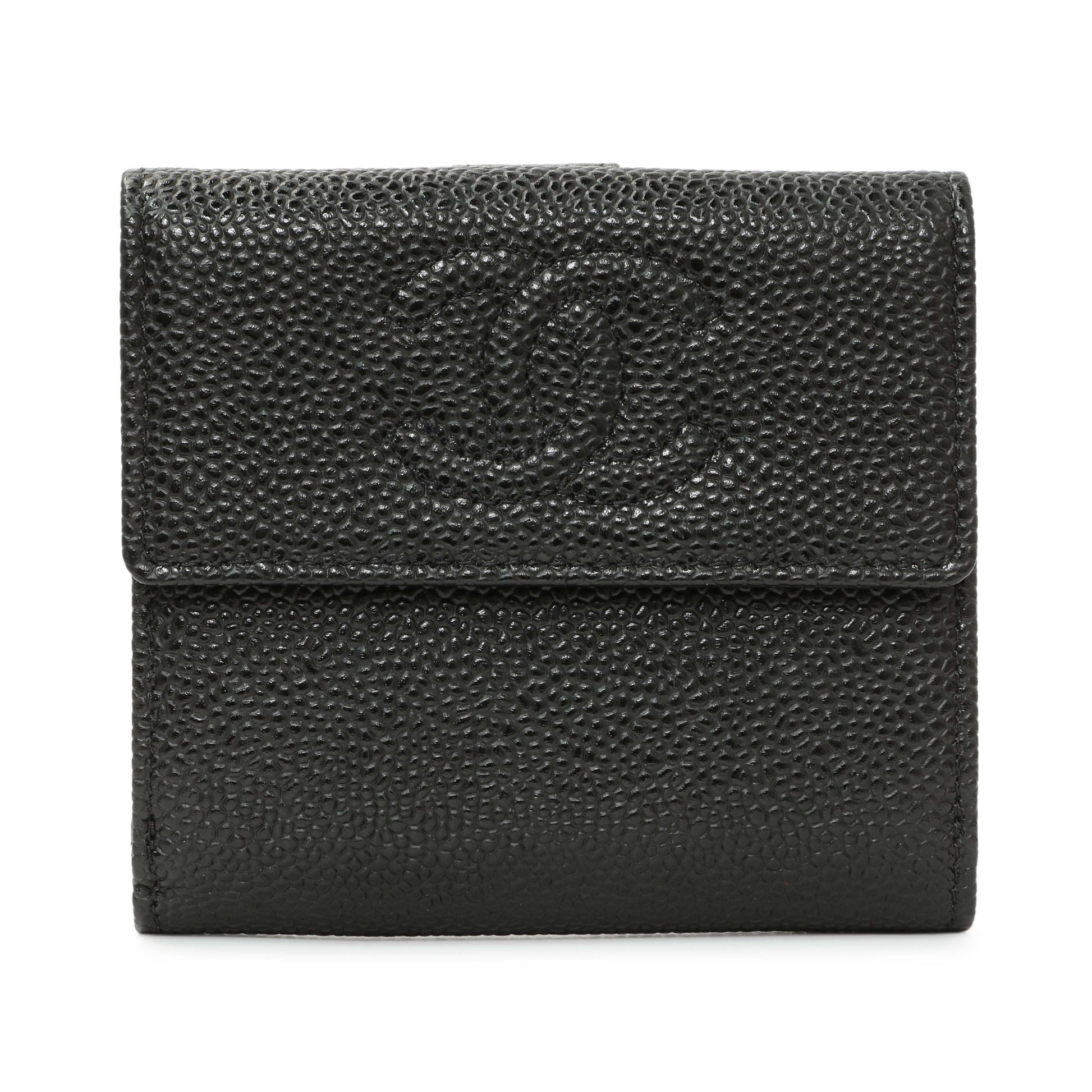 Exclusive Chanel Black Caviar Timeless Compact Wallet — Front View