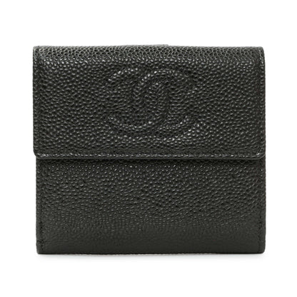 Exclusive Chanel Black Caviar Timeless Compact Wallet — Front View