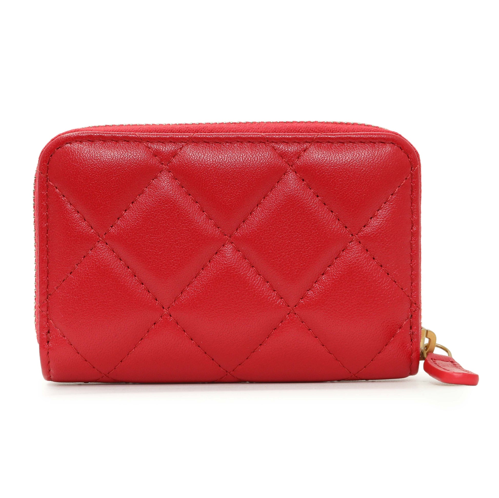 Exclusive Chanel Red Lambskin Coco Love Zip Coin Purse — Side View