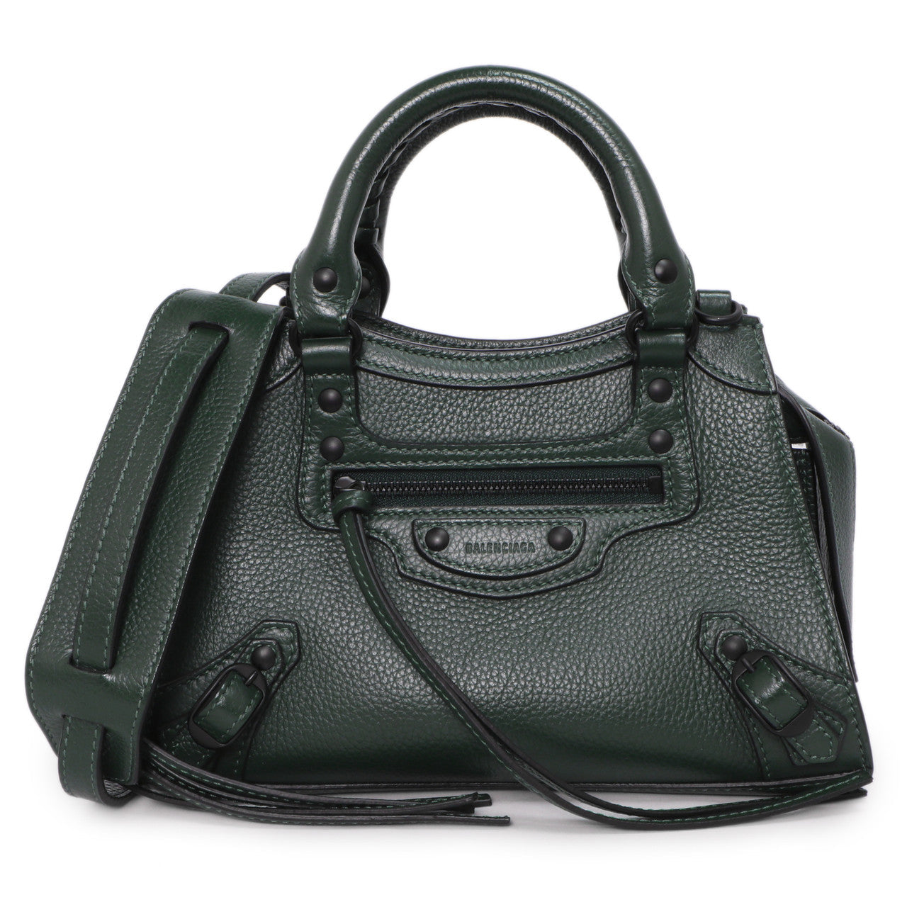 Exclusive Balenciaga Forest Green Calfskin Neo Classic Mini City — Front View