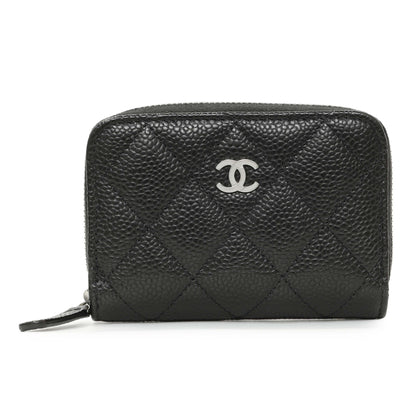 Exclusive Chanel Black Quilted Caviar Zip Coin Purse — Front View