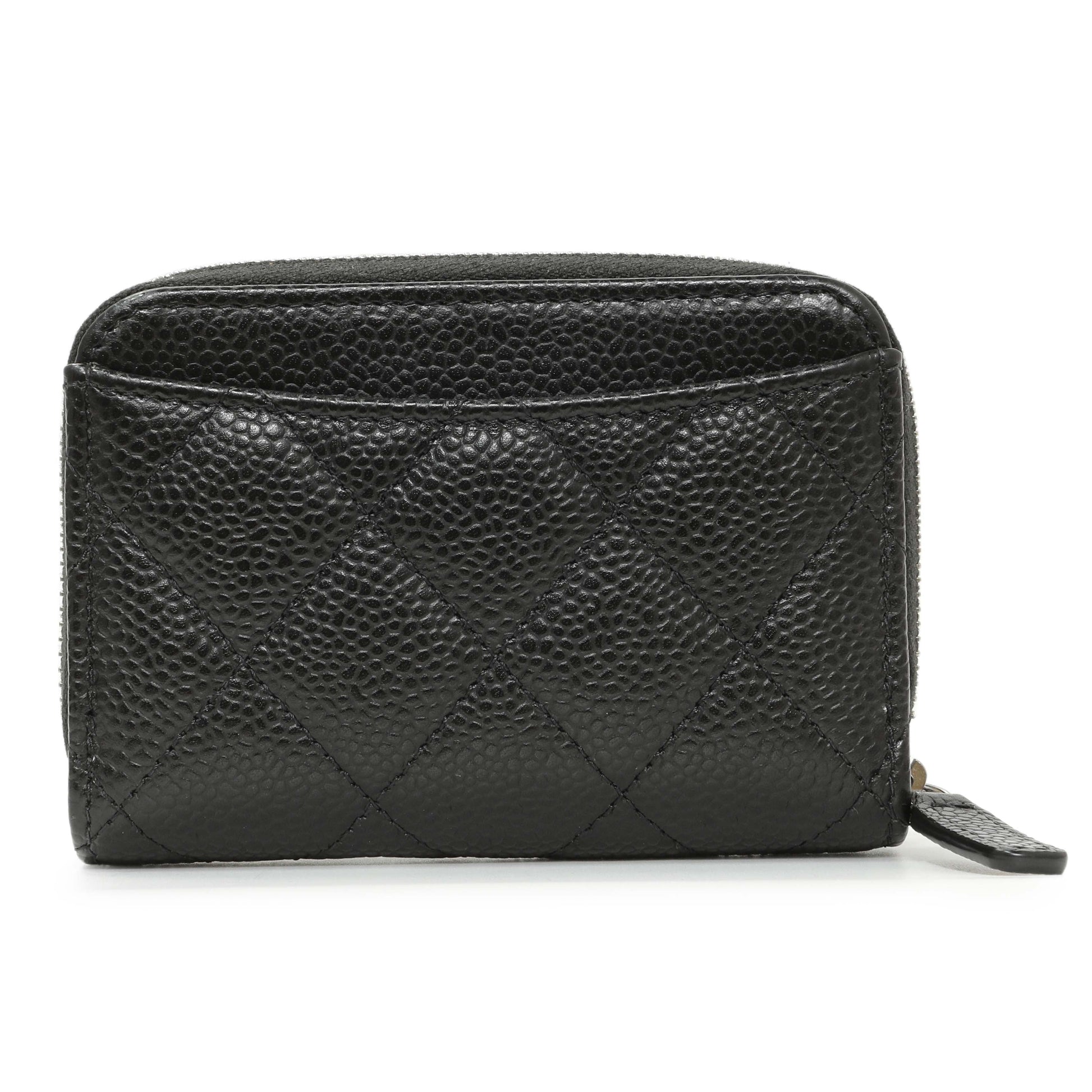 Exclusive Chanel Black Quilted Caviar Zip Coin Purse — Side View