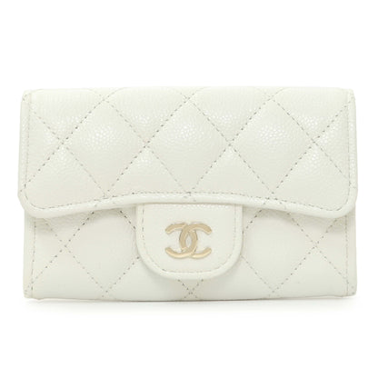 Exclusive Chanel White Quilted Caviar Flap Card Holder — Front View