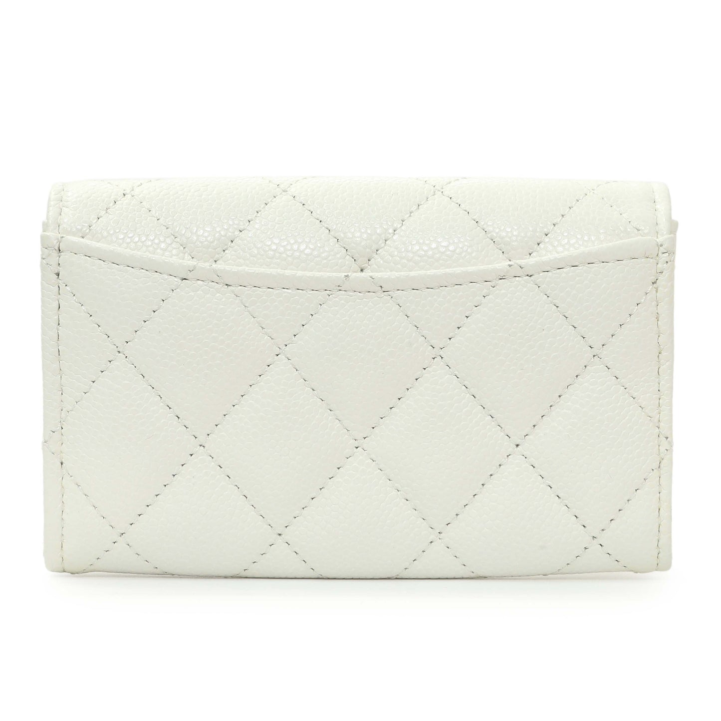Exclusive Chanel White Quilted Caviar Flap Card Holder — Side View