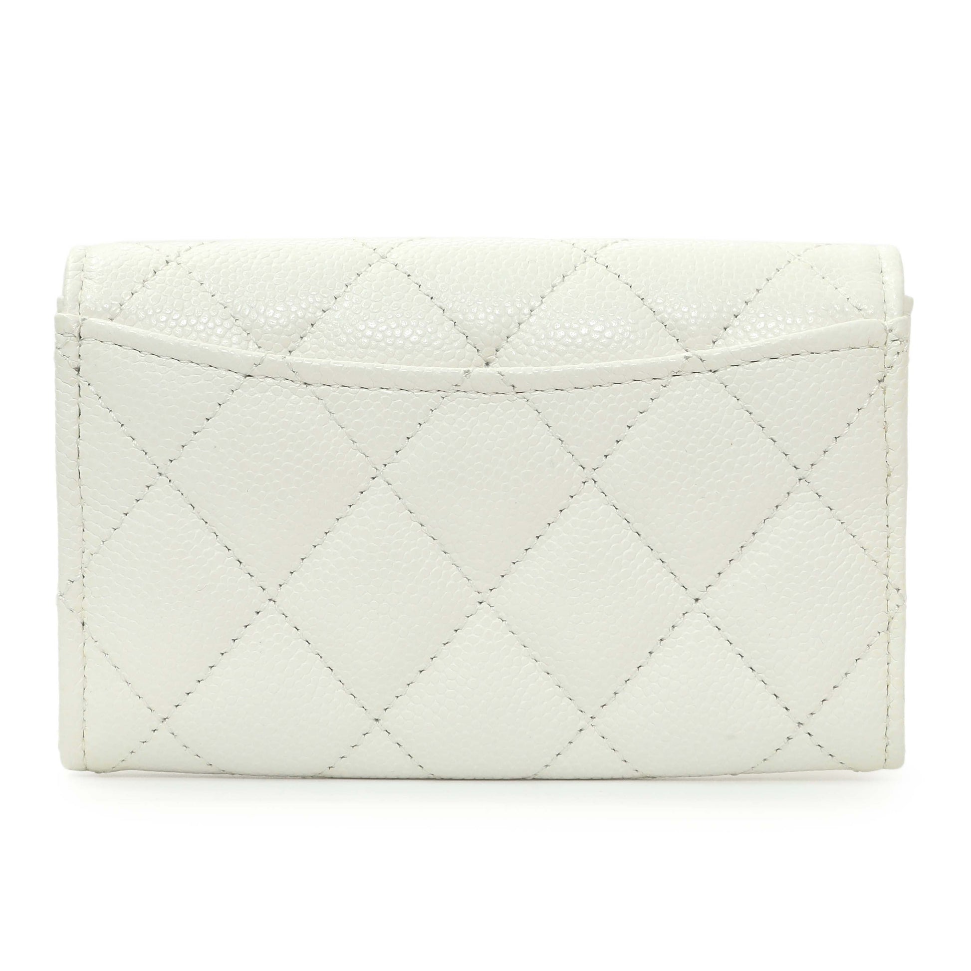 Exclusive Chanel White Quilted Caviar Flap Card Holder — Side View