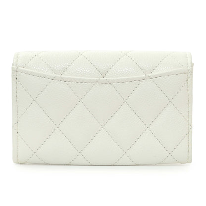 Exclusive Chanel White Quilted Caviar Flap Card Holder — Side View