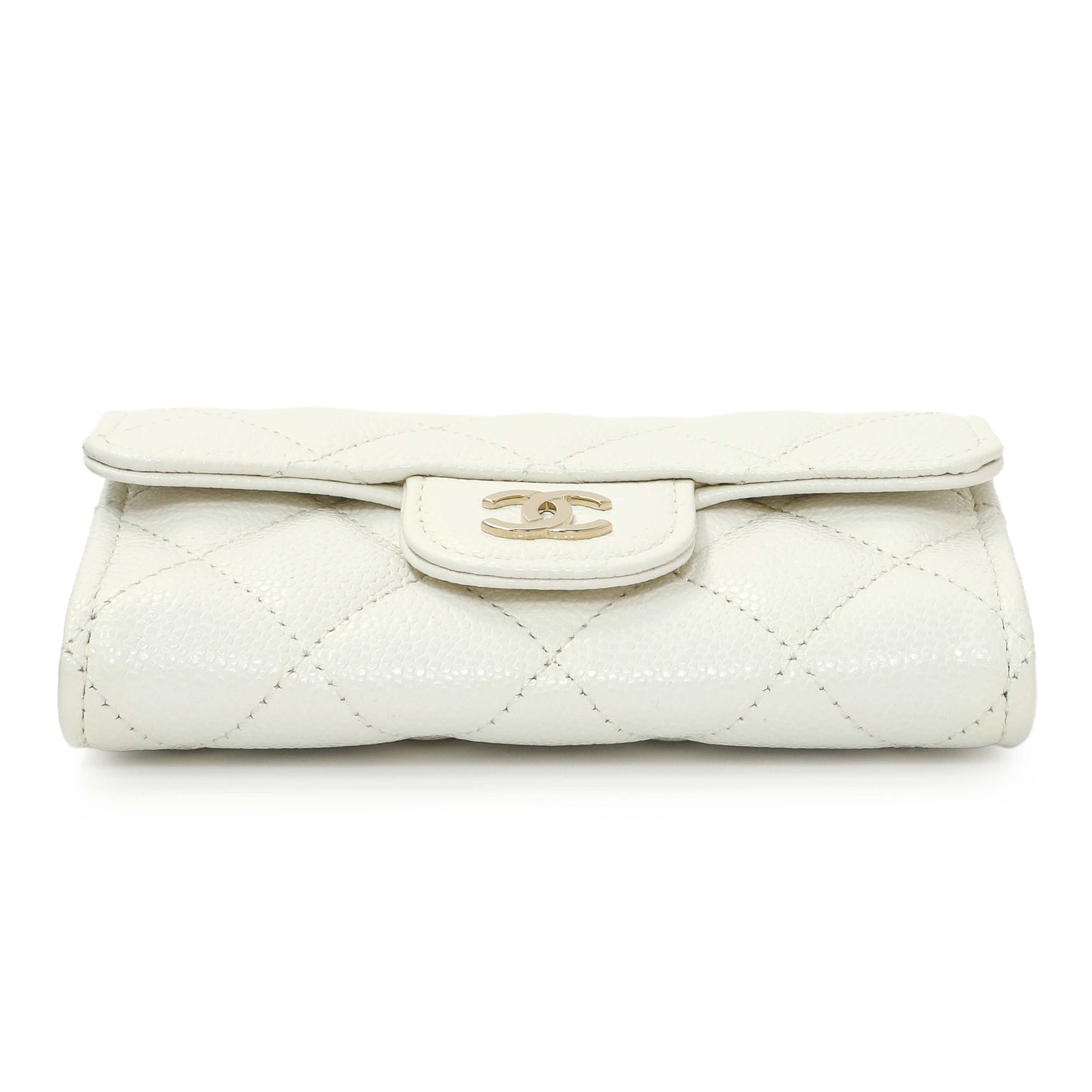 Exclusive Chanel White Quilted Caviar Flap Card Holder — Back View