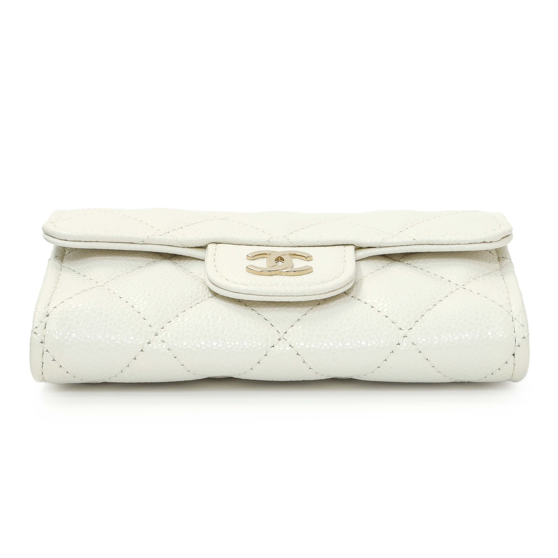 Exclusive Chanel White Quilted Caviar Flap Card Holder — Back View