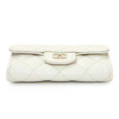 Exclusive Chanel White Quilted Caviar Flap Card Holder — Back View