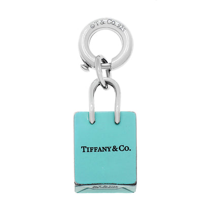 Exclusive Tiffany & Co. Sterling Silver Blue Enamel Shopping Bag Charm — Side View
