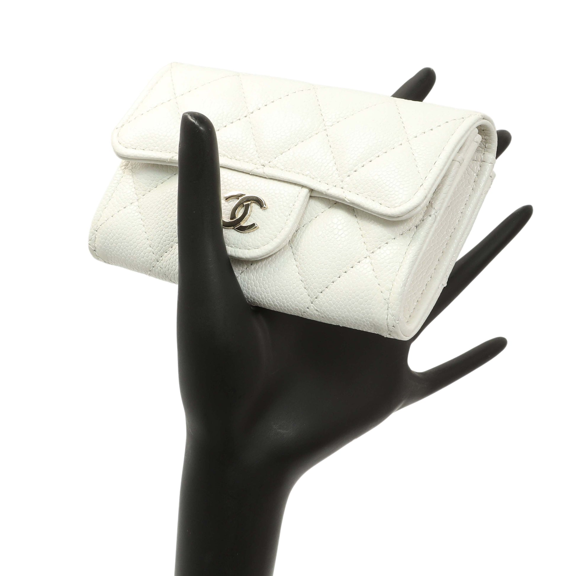 Exclusive Chanel White Quilted Caviar Flap Card Holder — Alternate View 8