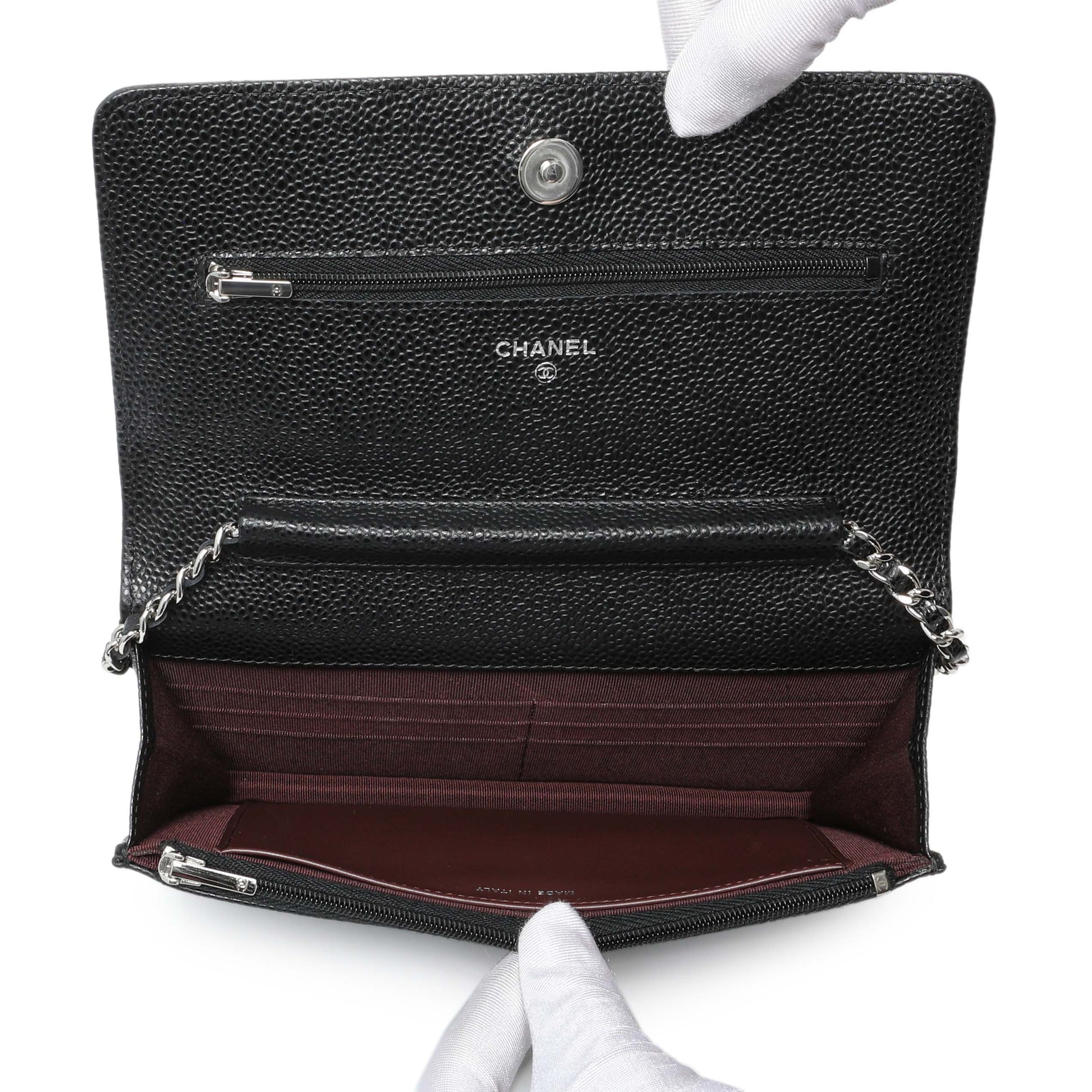 Exclusive Chanel Black Quilted Caviar Wallet On Chain WOC — Top View