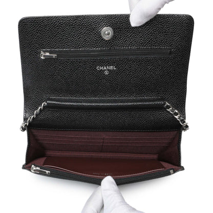 Exclusive Chanel Black Quilted Caviar Wallet On Chain WOC — Top View