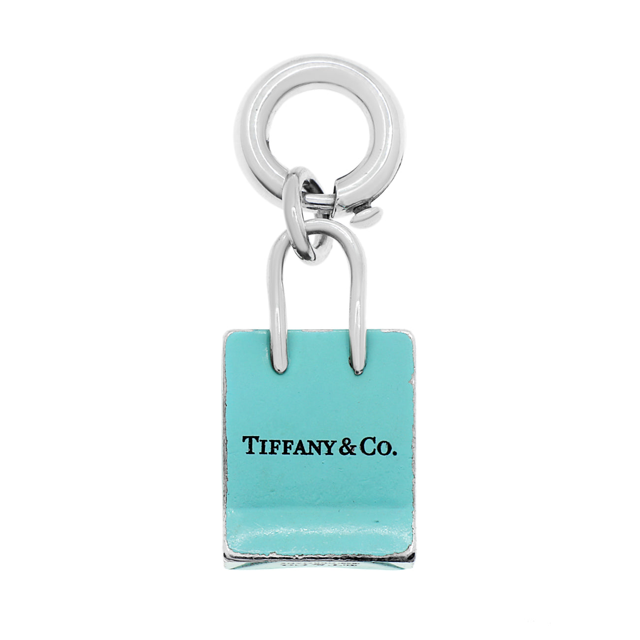 Exclusive Tiffany & Co. Sterling Silver Blue Enamel Shopping Bag Charm — Front View