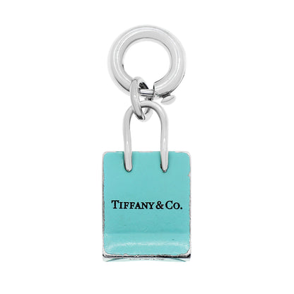 Exclusive Tiffany & Co. Sterling Silver Blue Enamel Shopping Bag Charm — Front View