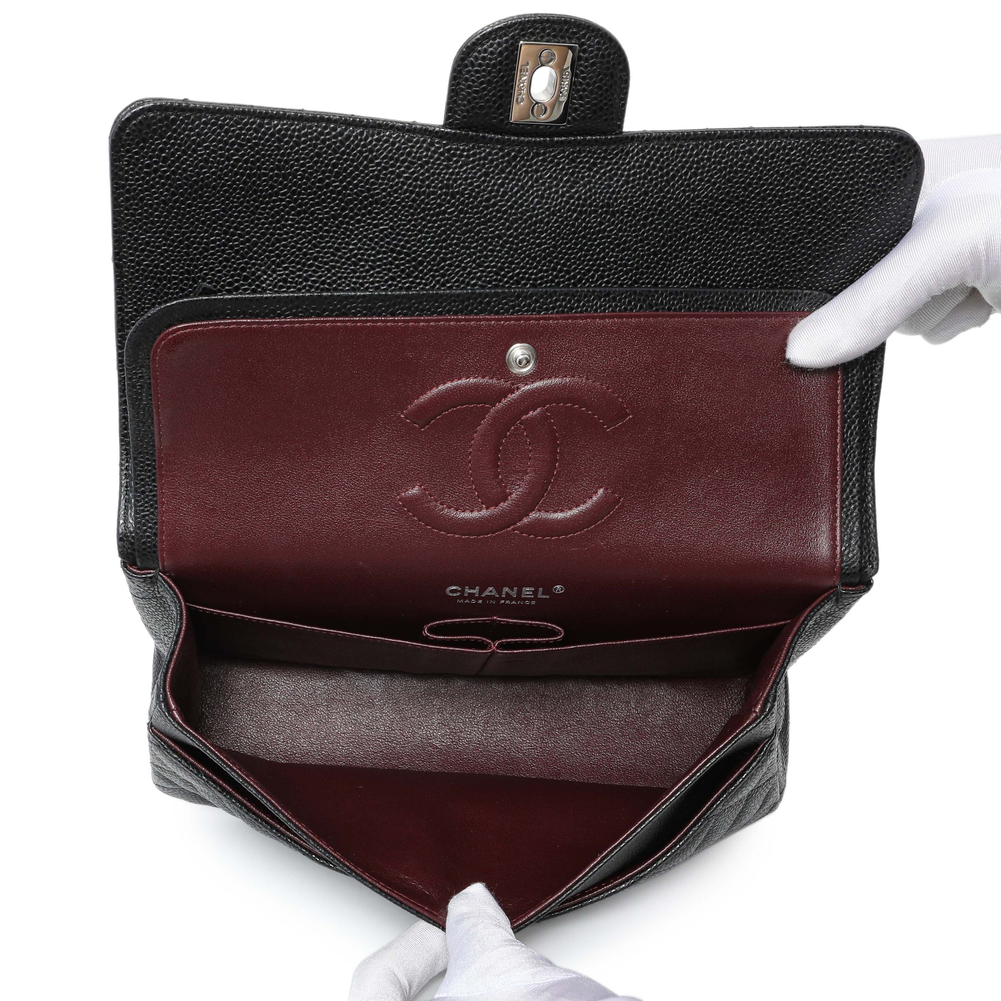 Exclusive Chanel Black Quilted Caviar Medium Double Flap — Top View