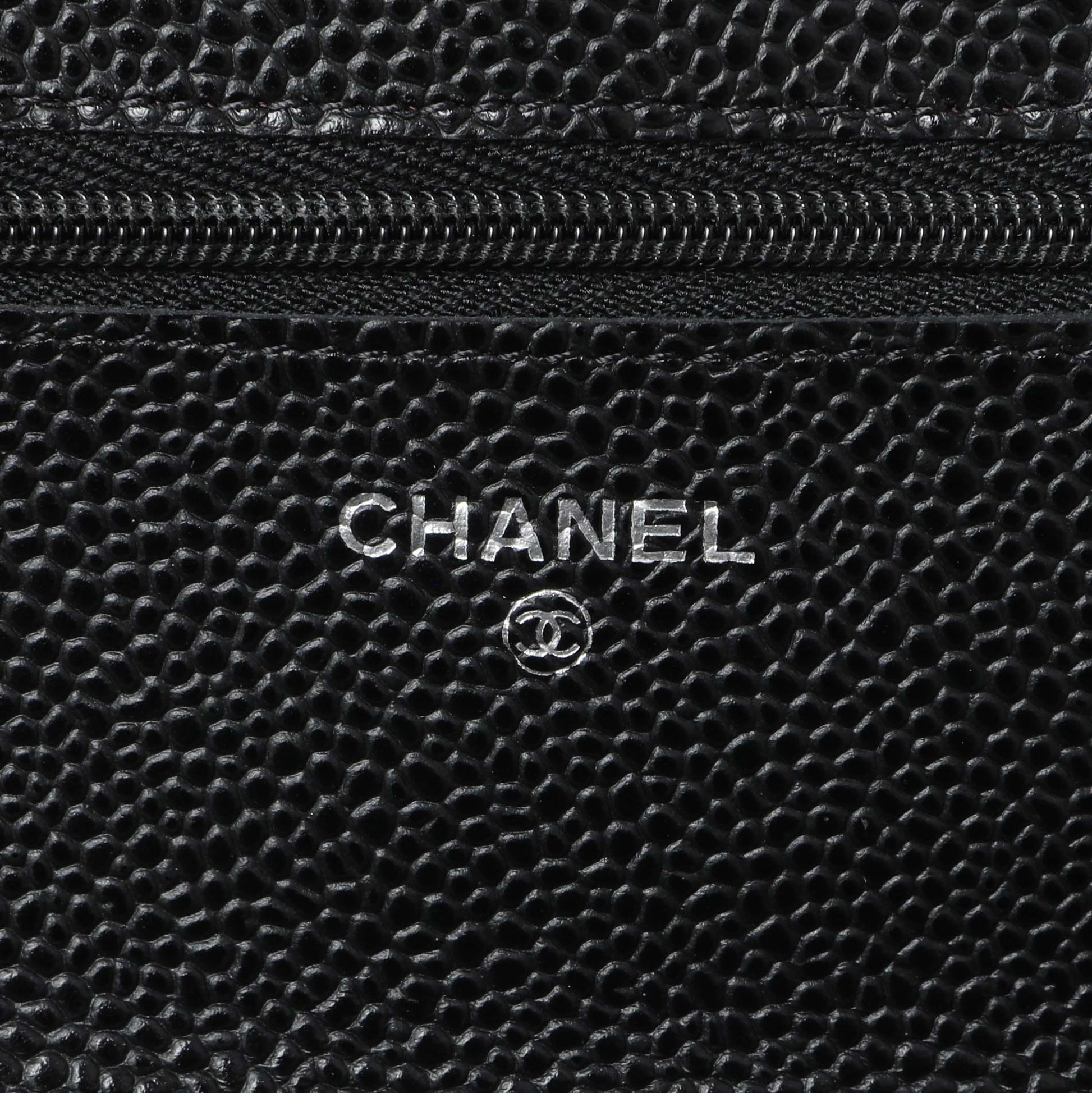 Exclusive Chanel Black Quilted Caviar Wallet On Chain WOC — Detail View