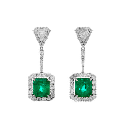 Exclusive 18K White Gold 7.33 Carat Emerald Diamond Earrings — Front View