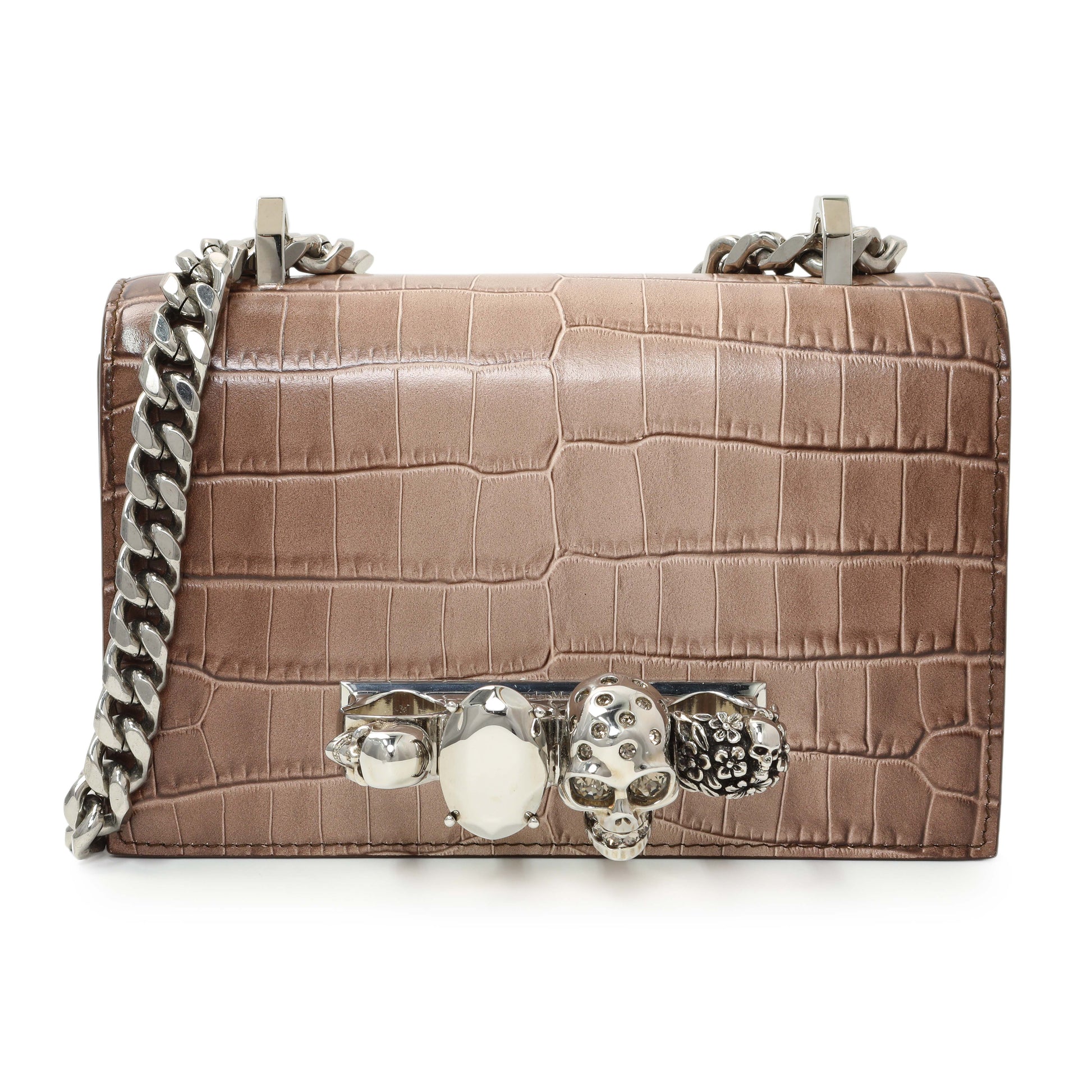 Exclusive Alexander McQueen Crocodile Embossed Jeweled Satchel — Front View