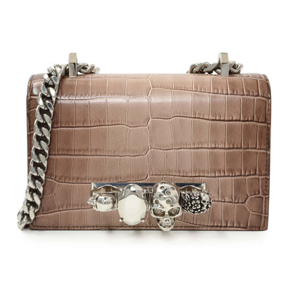 Exclusive Alexander McQueen Crocodile Embossed Jeweled Satchel — Front View