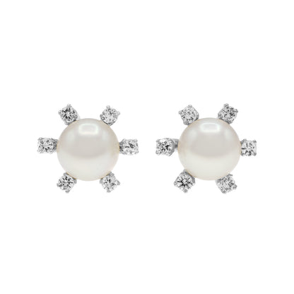 Exclusive 14K White Gold Akoya Pearl Earrings — Front View