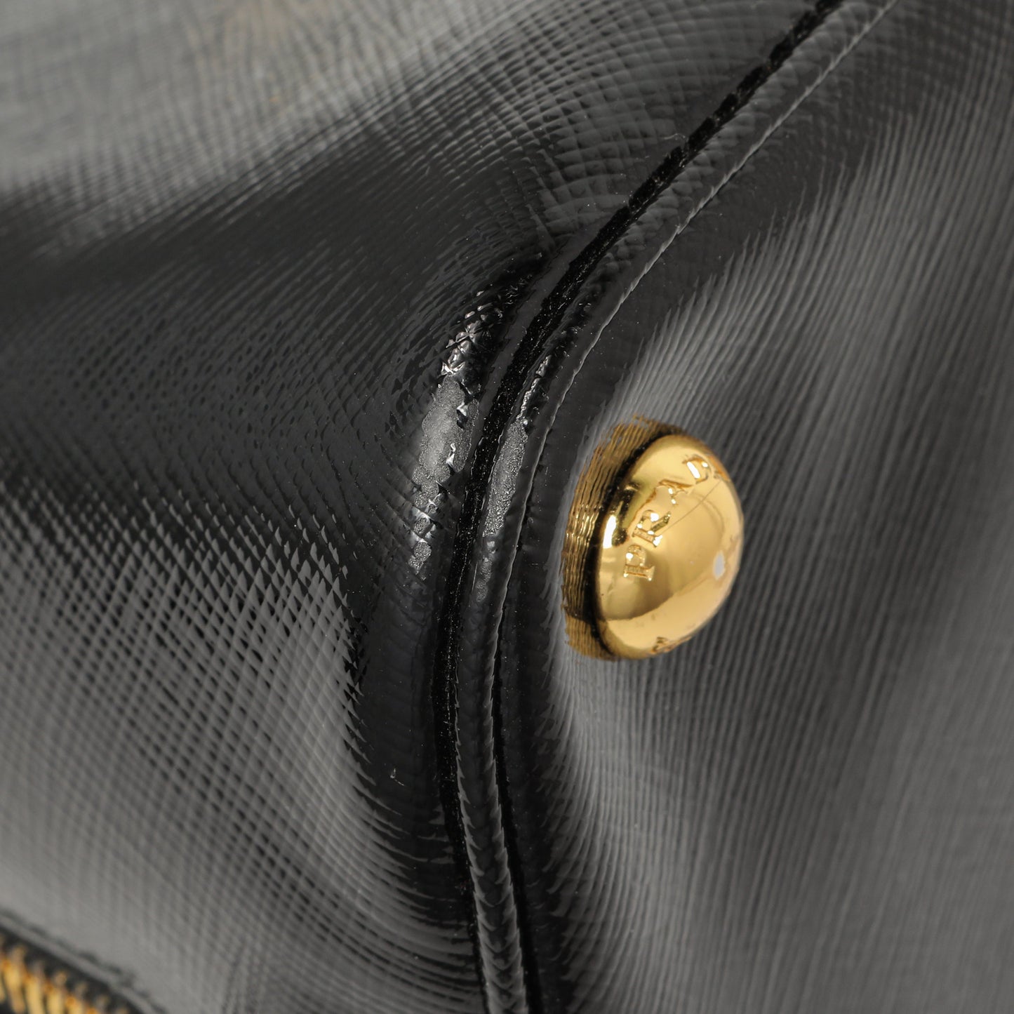 Exclusive Prada Black Saffiano Vernice Promenade Tote — Top View