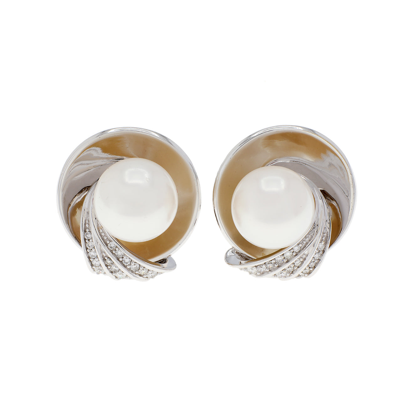 Exclusive 14K White Gold South Sea Pearl Earrings — Front View