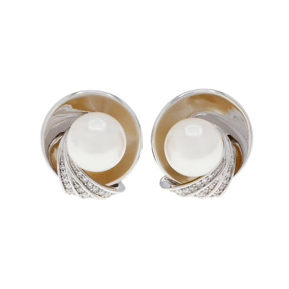 Exclusive 14K White Gold South Sea Pearl Earrings — Front View