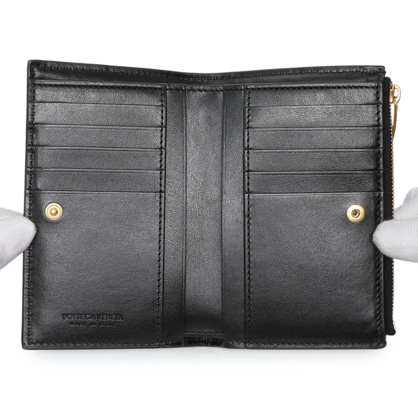 Exclusive Bottega Veneta Black Nappa Intrecciato Cassette Bifold Wallet — Top View