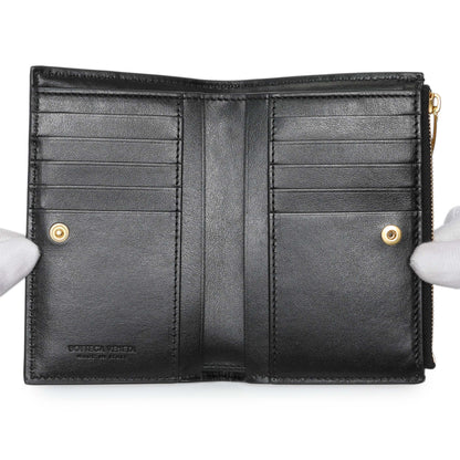 Exclusive Bottega Veneta Black Nappa Intrecciato Cassette Bifold Wallet — Top View
