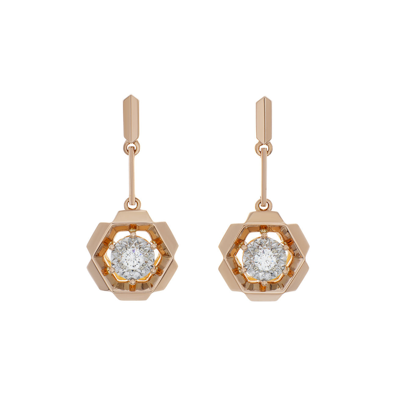 Exclusive 18K Rose Gold Diamond Drop Earrings — Front View