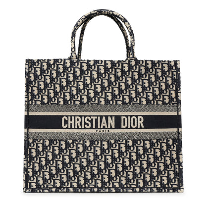 Exclusive Christian Dior Blue Oblique Large Book Tote — Front View