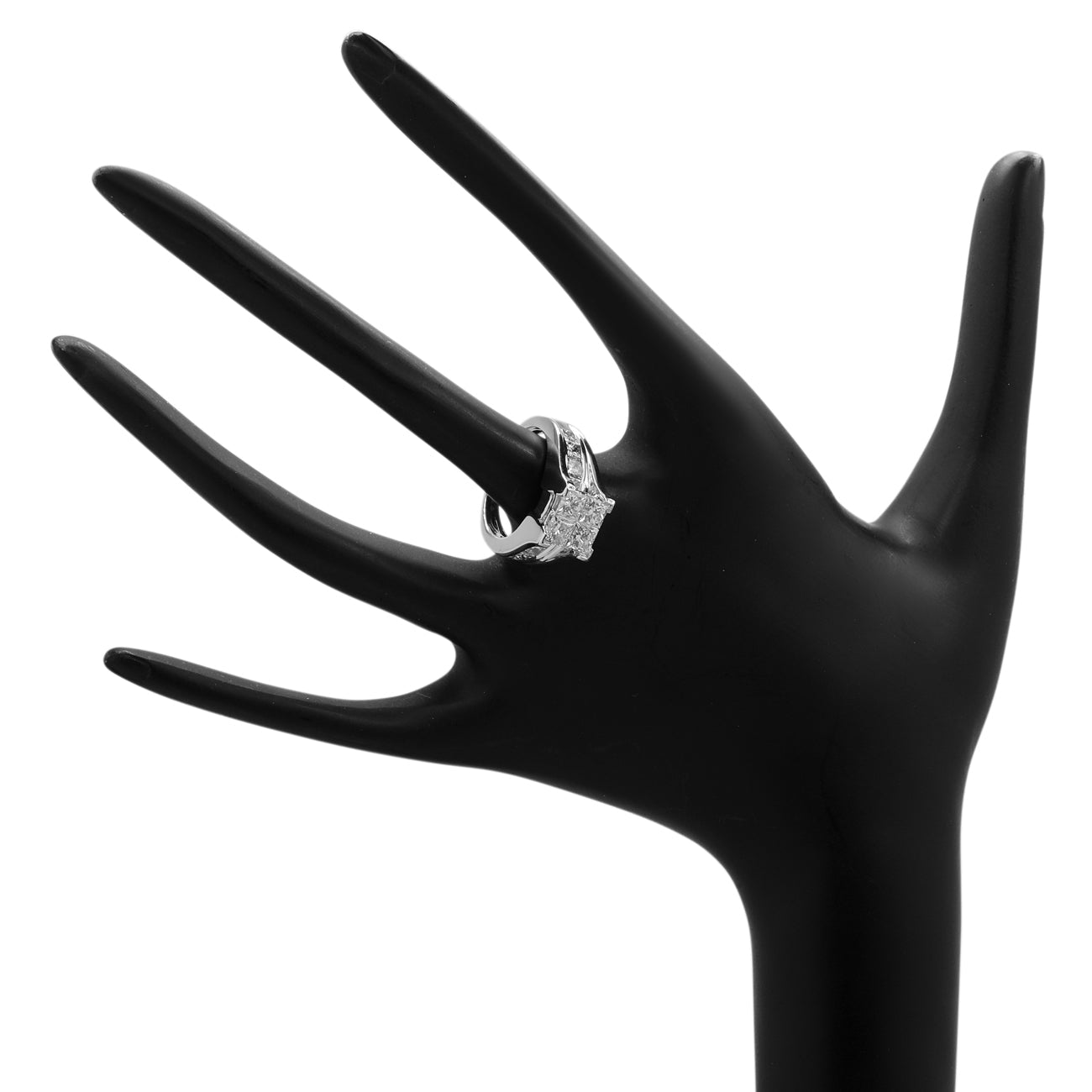 Exclusive 18K White Gold 3.48 Carat Princess Cluster Ring — Back View