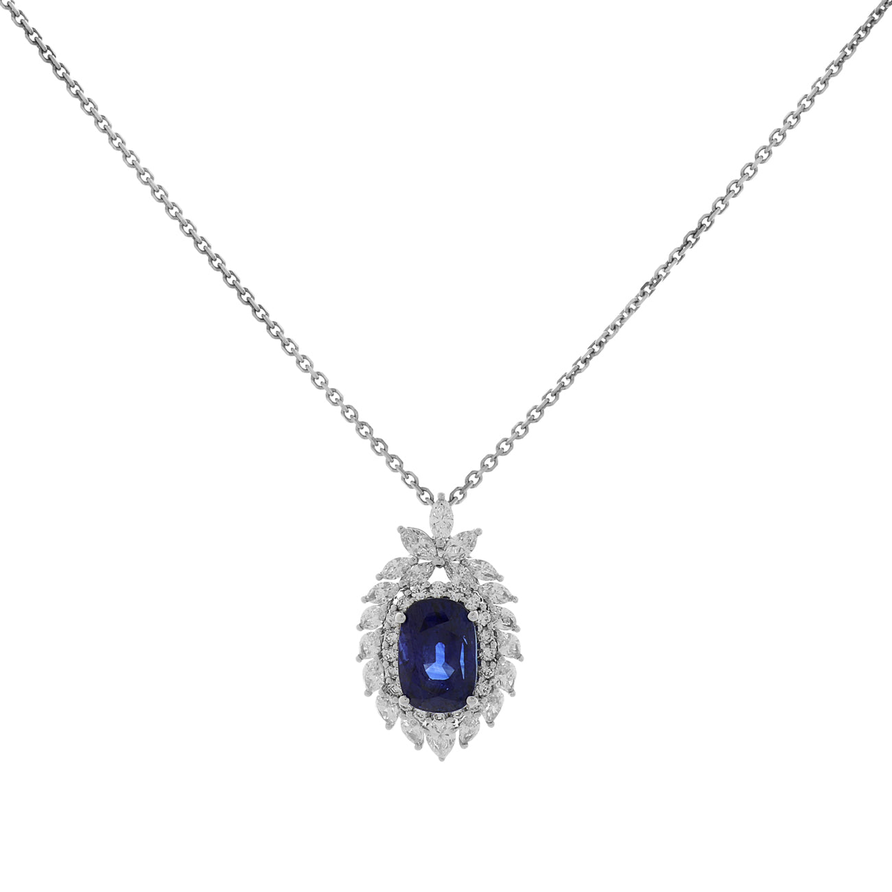 Exclusive 18K White Gold 7.64 Carat Sapphire Pendant — Front View