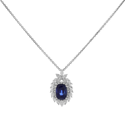 Exclusive 18K White Gold 7.64 Carat Sapphire Pendant — Front View
