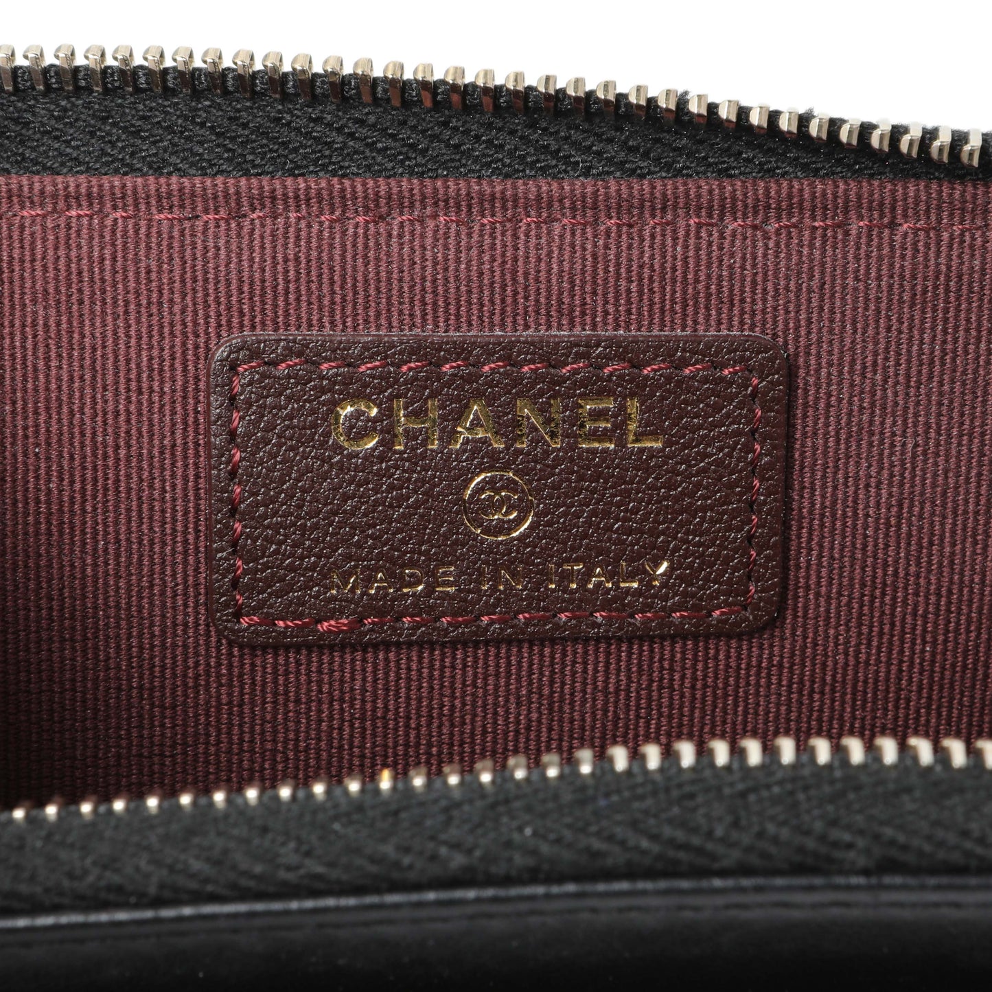 Exclusive Chanel Black Quilted Lambskin CC Zip Around Card Holder — Detail View