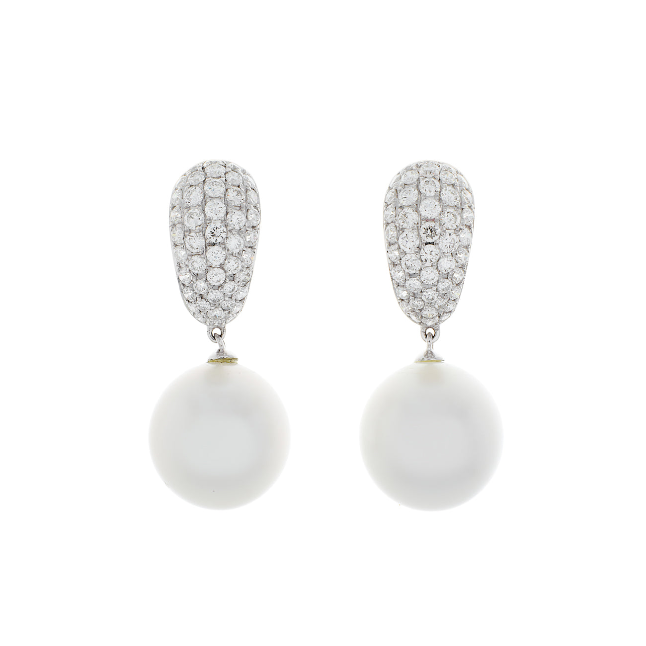 Exclusive 18K White Gold 12.6mm South Sea Pearl Diamond Earrings — Front View