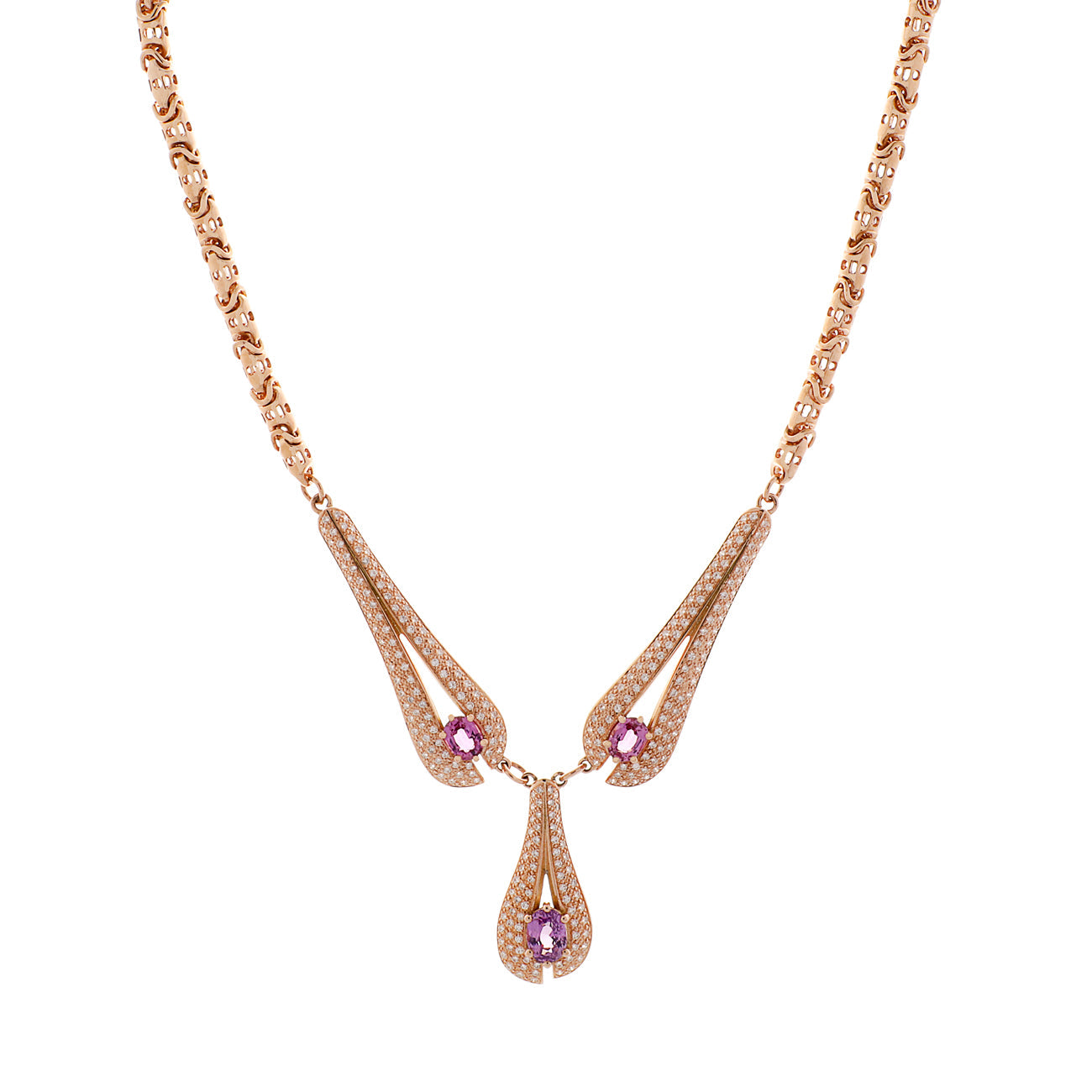 Exclusive 14K Rose Gold 6.18 Carat Pink Sapphire Necklace — Front View