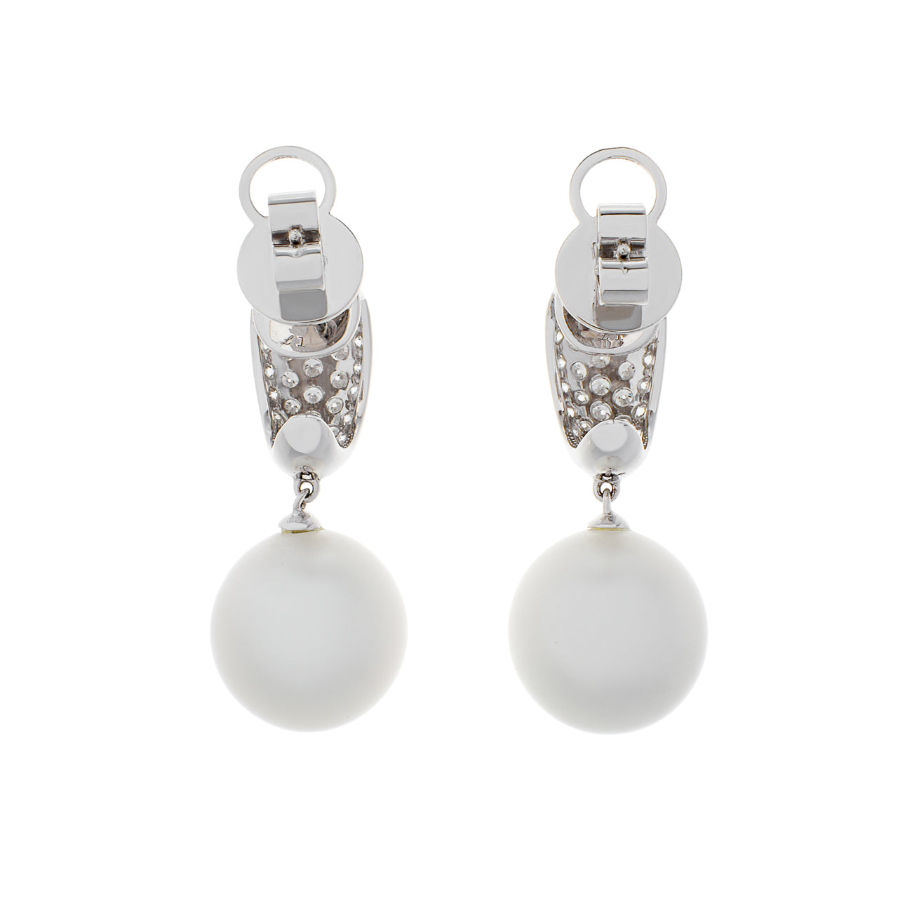 Exclusive 18K White Gold 12.6mm South Sea Pearl Diamond Earrings — Side View
